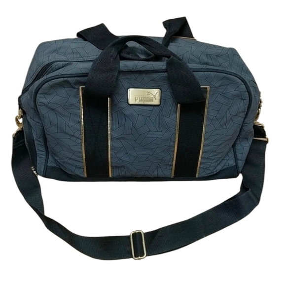 PUMA Duffle Bag Black and Grey with Gold Hardware Gym Workout - Picture 1 of 14